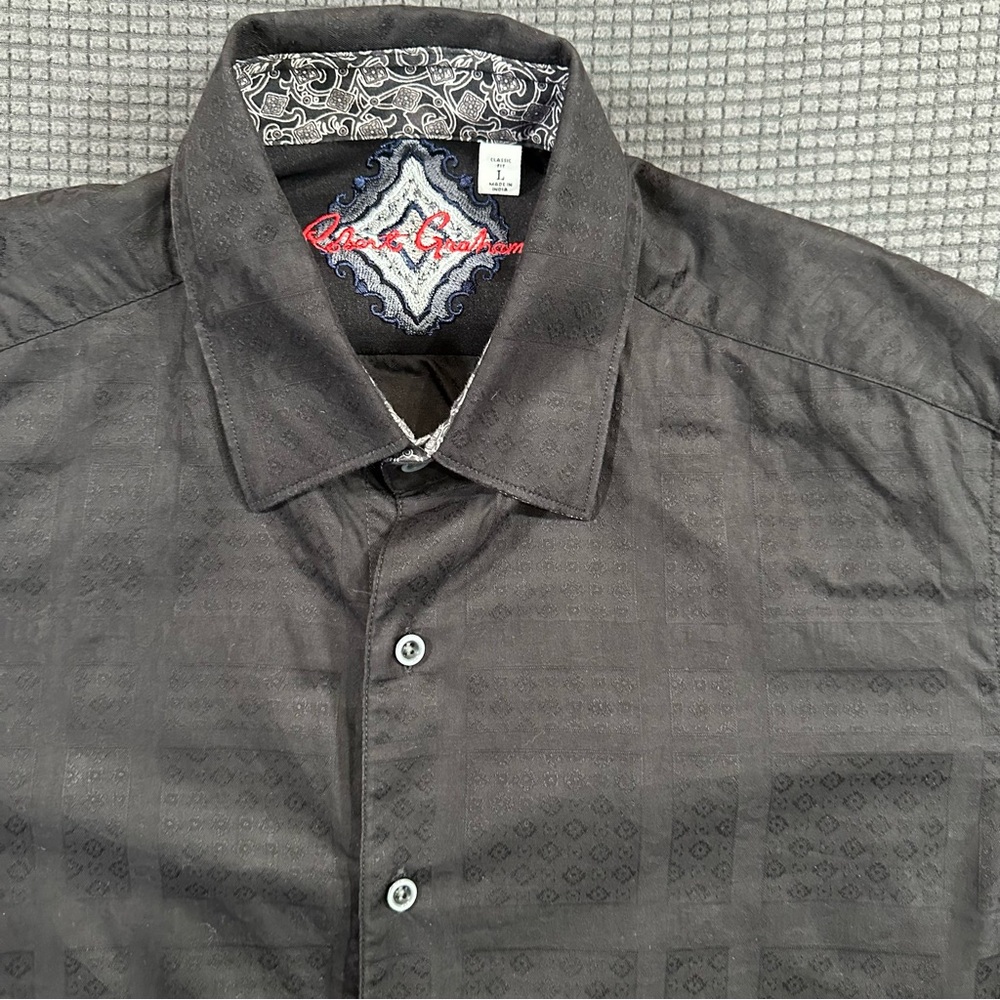 Robert Graham Classic Fit Black Jacquard Shirt Mens Large L - Picture 4 of 9